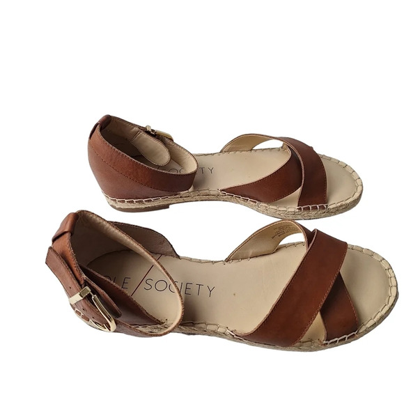 Sole Society Sz9 Brown Saundra Leather CrissCross Ankle Strap Espadrille Sandals - Picture 3 of 16